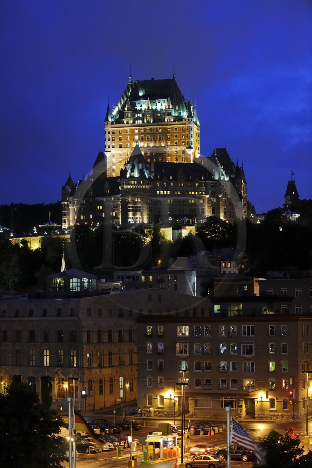 Canada, Quebec Province, Quebec City, Old Town listed as World Heritage by UNESCO, Chateau Frontenac seen from the harbour over Saint Lawrence River