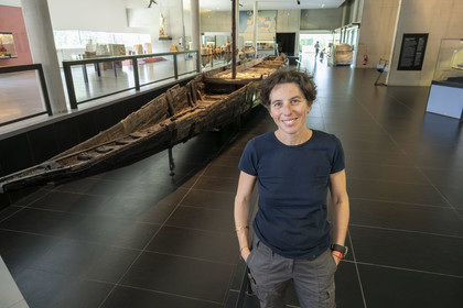 France, Bouches du Rhone, Arles, musée départemental Arles antique, barge called Arles-Rhone 3 dating from the 1st century and discovered in 2004 in the Rhone in Arles, maritime archaeologist Sabrina Marlier attached to the museum