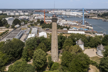 France, Morbihan, Lorient, the Enclos du port, tour de la découverte (the Discovery Tower) (aerial view)