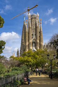 Espagne, Catalogne, Barcelone, quartier de l'Eixample, basilique de la Sagrada Familia de l'architecte du modernisme catalan Antoni Gaudi classée Patrimoine Mondial de l'UNESCO, la façade de la passion