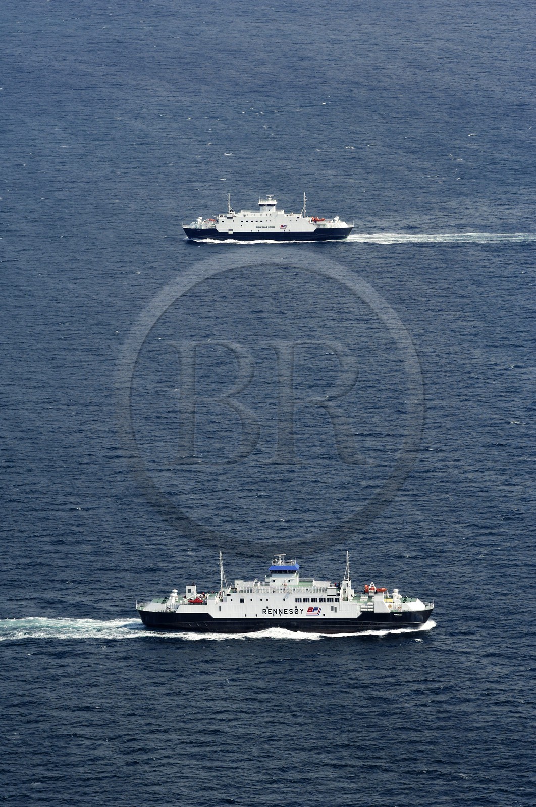Norvège, Rogaland, ferry pour Stavanger (vue aérienne)