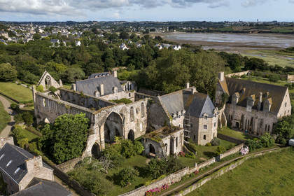 France, Cotes d'Armor, Paimpol, the 13th century Beauport Abbey  (aerial view)