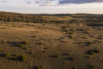 France, Aveyron, Causses and the Cévennes, cultural landscape of Mediterranean agro-pastoralism, listed as World Heritage by UNESCO, La Cavalerie, the Larzac plateau (aerial view)