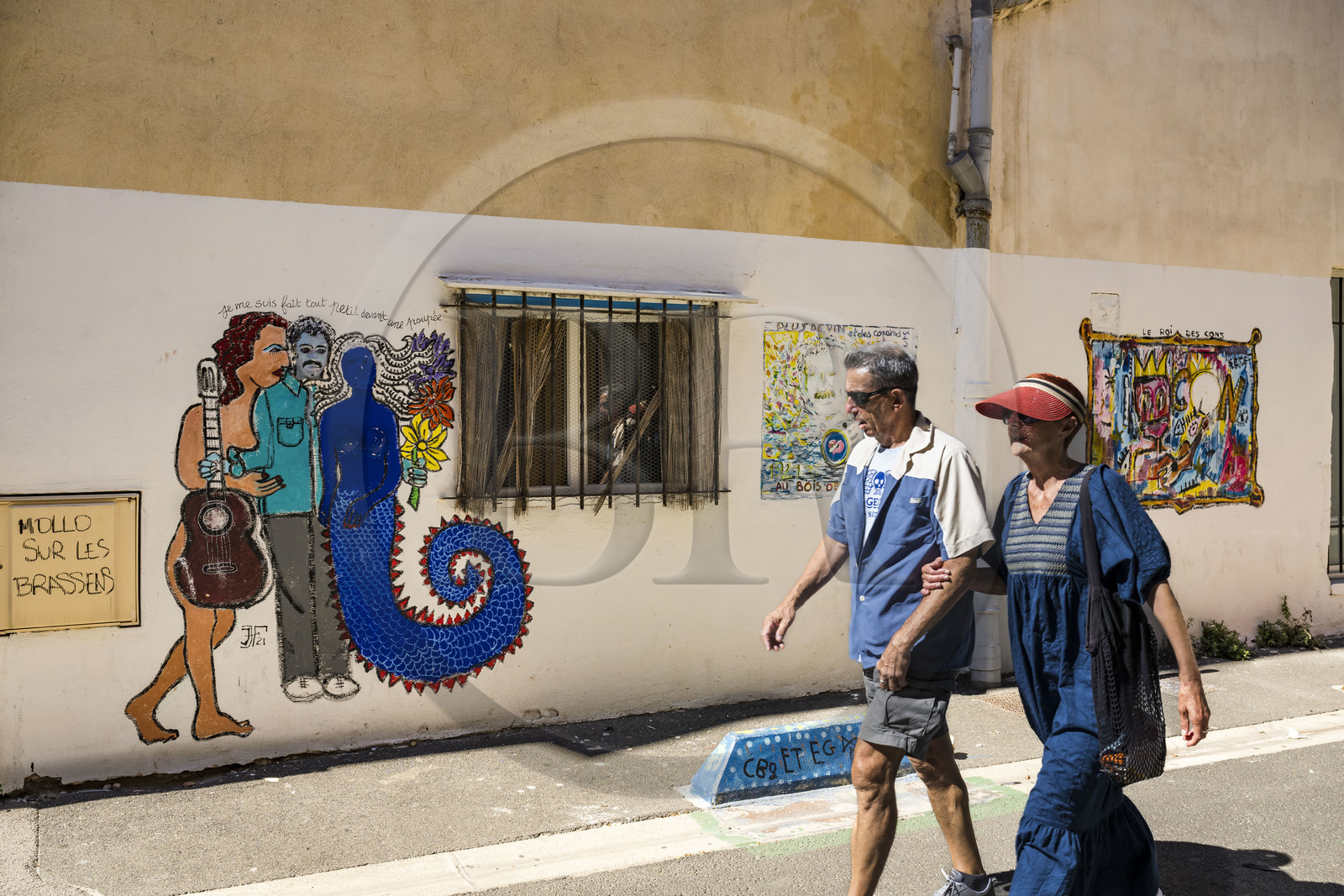 France, Herault, Sete, mural in the rue de Tunis illustration of the song by Georges Brassens  Je me suis fait tout petit (I made myself very small)