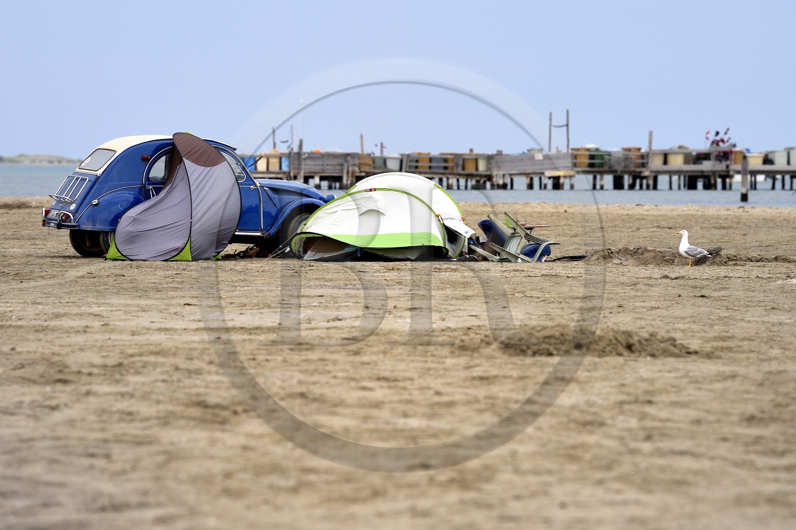 France, Bouches du Rhone, Parc naturel regional de Camargue (Regional Natural Park of Camargue), wild camping on the Beauduc beach