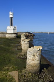France, Pyrenees Atlantiques, Basque Country, Anglet, mouth of the Adour river, access to the sea for the port of Bayonne, the lighthouse and the pier