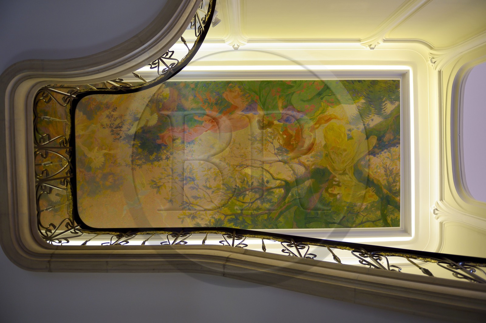 France, Meurthe-et-Moselle (54), Nancy, la maison Bergeret de style Art Nouveau, plafond de Victor Prouvé