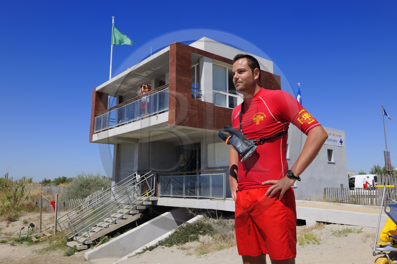 France, Hérault (34), Sète, Bastien Maneca chef du poste de secours de la plage de la Fontaine le long de la promenade de Villeroy