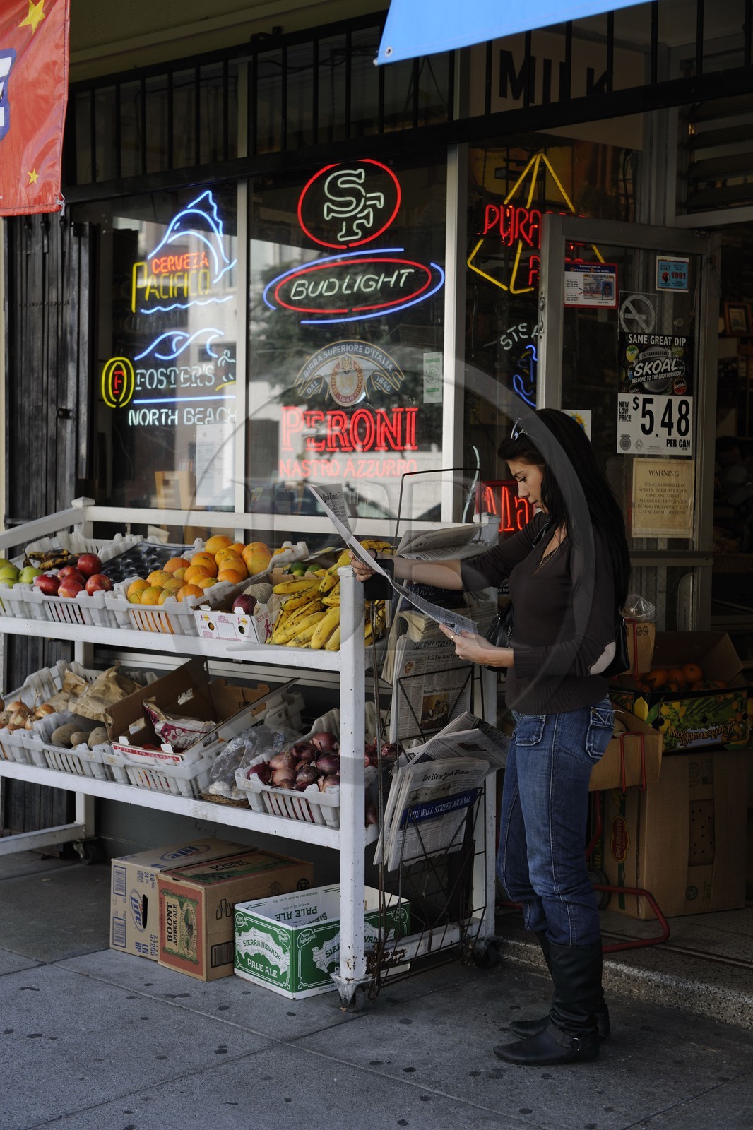United States, California, San Francisco, grocer's shop at the angla of Powell Street and Lombard Street in the North Beach District