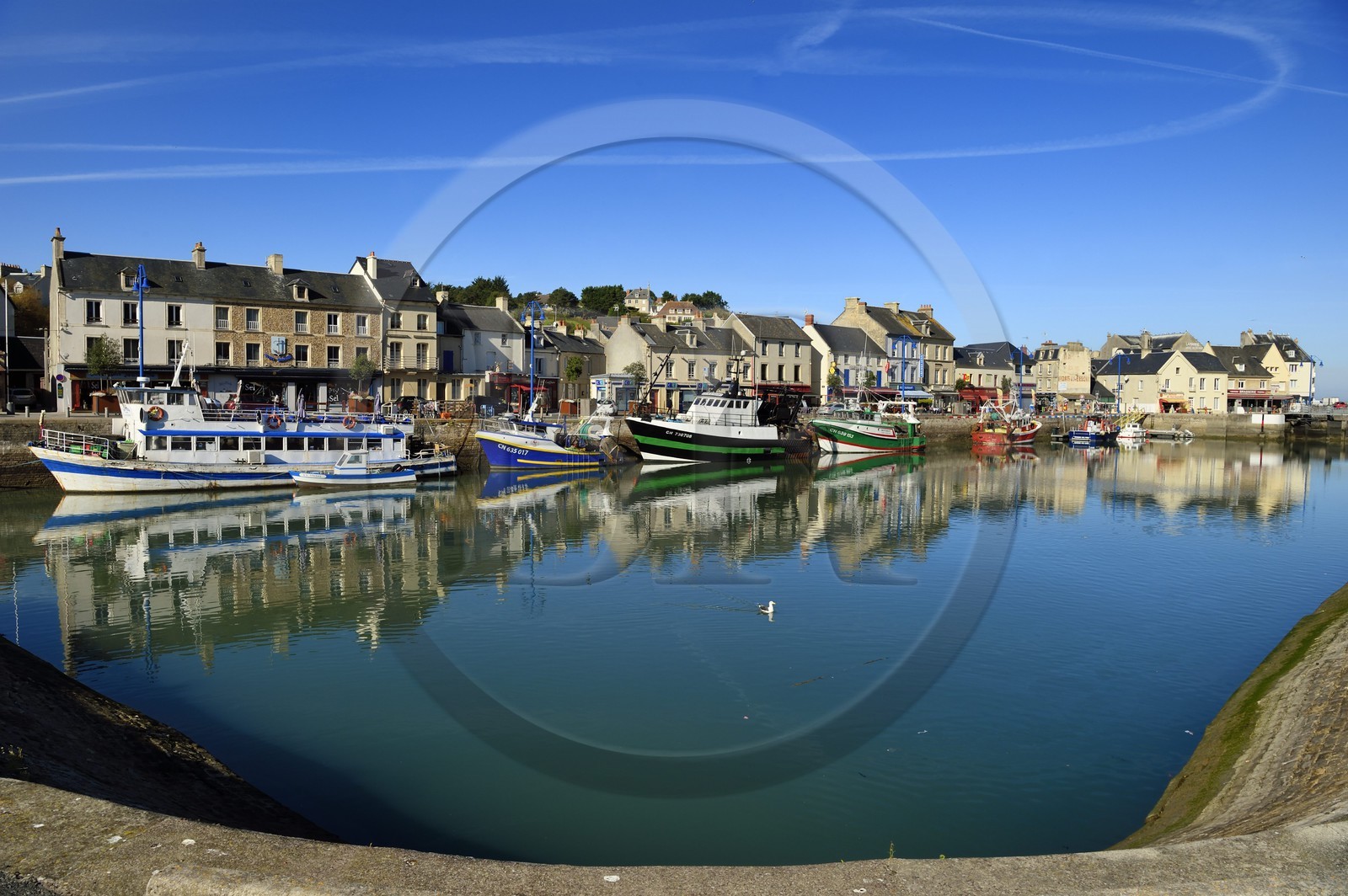 France, Calvados, Cote de Nacre, Port en Bessin, trawlers in the fishing port