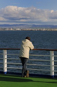 Iceland, Reykjavik, cruise ship Princess Danae leaving the bay
