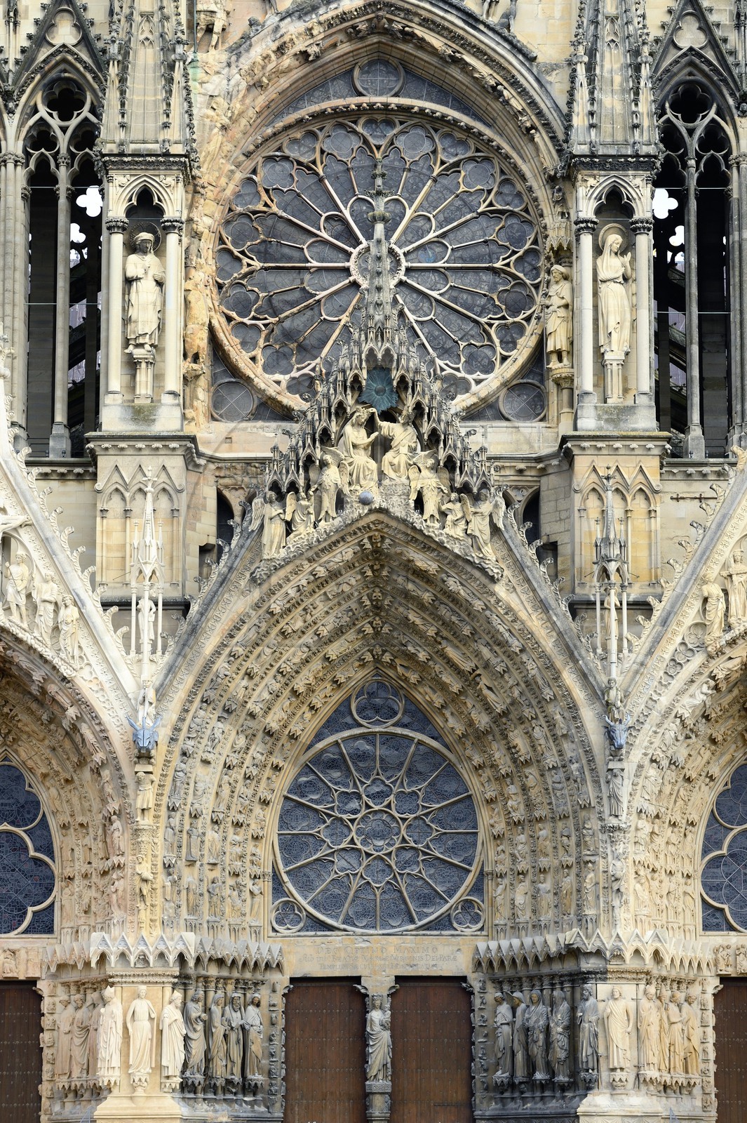 France, Marne, Reims, Notre-Dame de Reims cathedral, listed as World Heritage by UNESCO, the western facade rose window