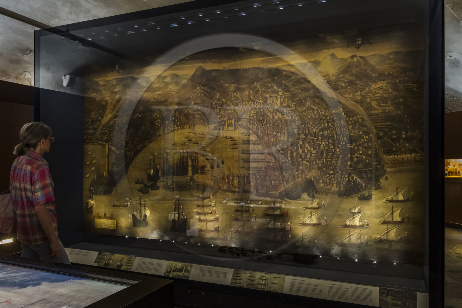 Italie, Ligurie, Gênes, Porto Antico (Vieux Port), Galata Museo del Mare (MUMA), musée consacré au monde maritime, vue générale de la ville de Gênes en 1481