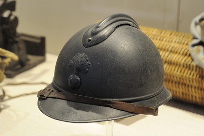 France, Meuse, Verdun area, Fleury devant Douaumont, Verdun Memorial built on the site of the destroyed village railway station, french helmet