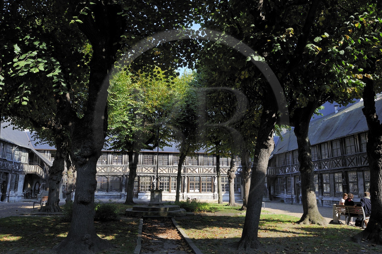 France, Seine-Maritime, Rouen, Aitre Saint Maclou, former ossuary built during the 1348 Black Death (plague) which shelters nowadays the Art School