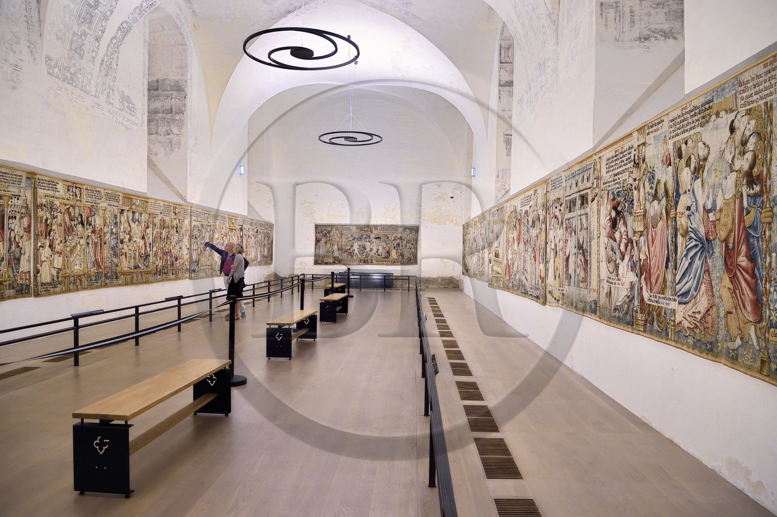 France, Haute-Loire (43), Parc naturel régional Livradois-Forez, l'abbaye de La Chaise-Dieu, tapisseries de la tenture de choeur exposées dans l'ancienne chapelle du Collège, ensemble des 14 tapisseries flamandes réalisées au XVIe siècle retraçant des récits bibliques issus de l’Ancien et du Nouveau Testament