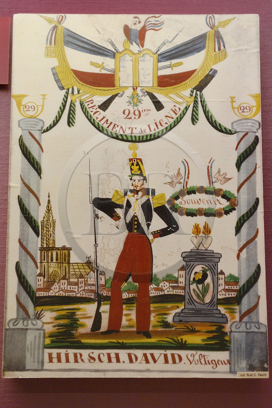 France, Bas-Rhin (67), Bouxwiller, musée judéo-alsacien dans l'ancienne synagogue, certificat d'engagement du voltigeur David Hirsch en 1830