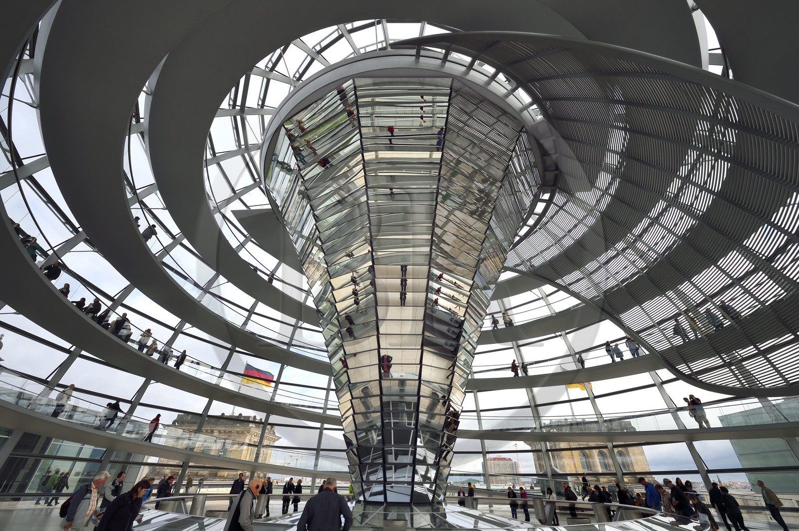 Germany, Berlin, Reichstag, Bundestag glass dome (German Parlement since 1999) by the architect Sir Norman Foster