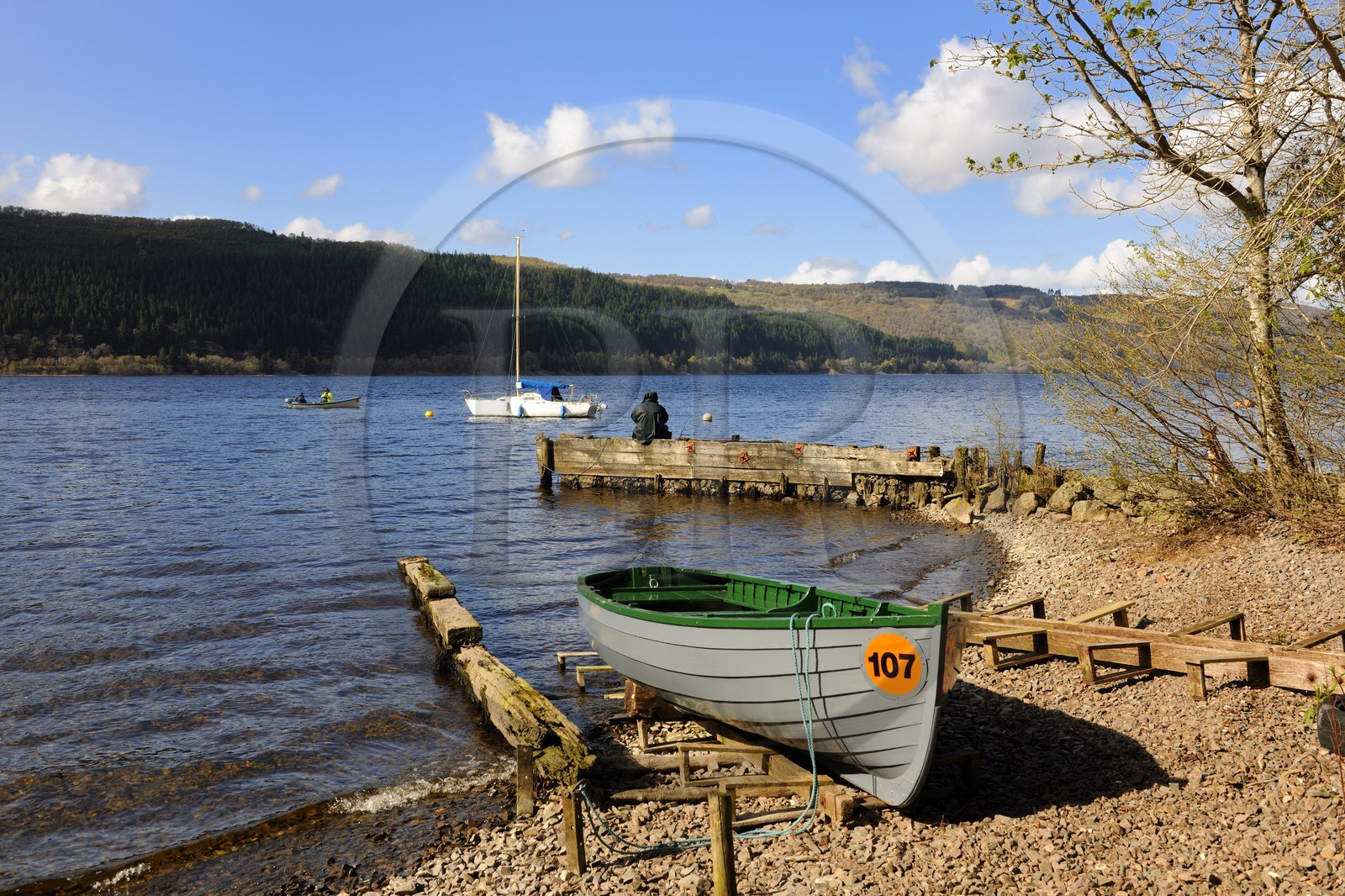 United Kingdom, Scotland, Highlands, Loch Ness, small harbour at Foyers