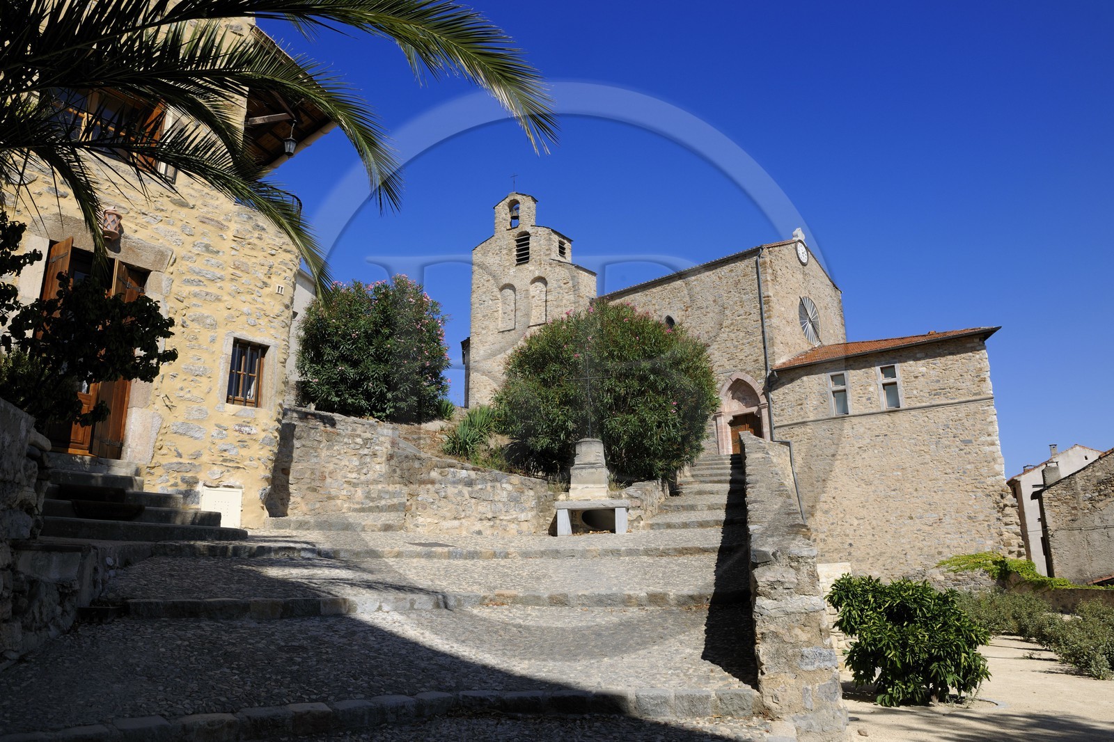 France, Herault, Orb river valley, the church from the village of Roquebrun