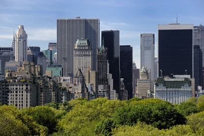United States, New York, Manhattan, East Side, Midtown buildings and Central Park seen from the terrace of the Metropolitan Museum of Art (MET)