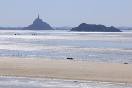 France, Manche, Bay of Mont Saint Michel, the Mount and Tombelaine Island from the Bec d'Andaine