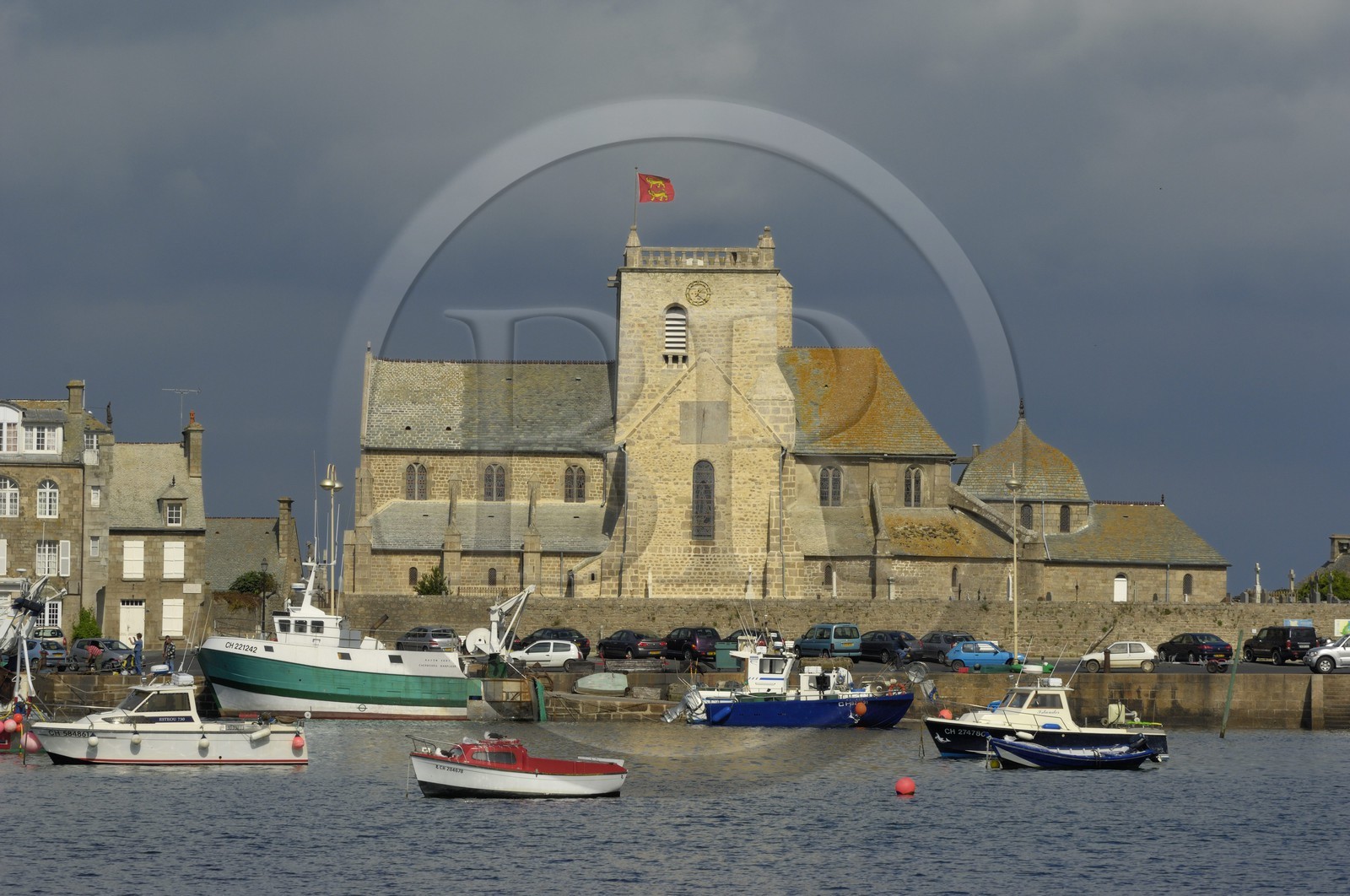 France, Manche, Val de Saire, Barfleur, labelled Les Plus Beaux Villages de France (The Most Beautiful Villages of France), port at high tide
