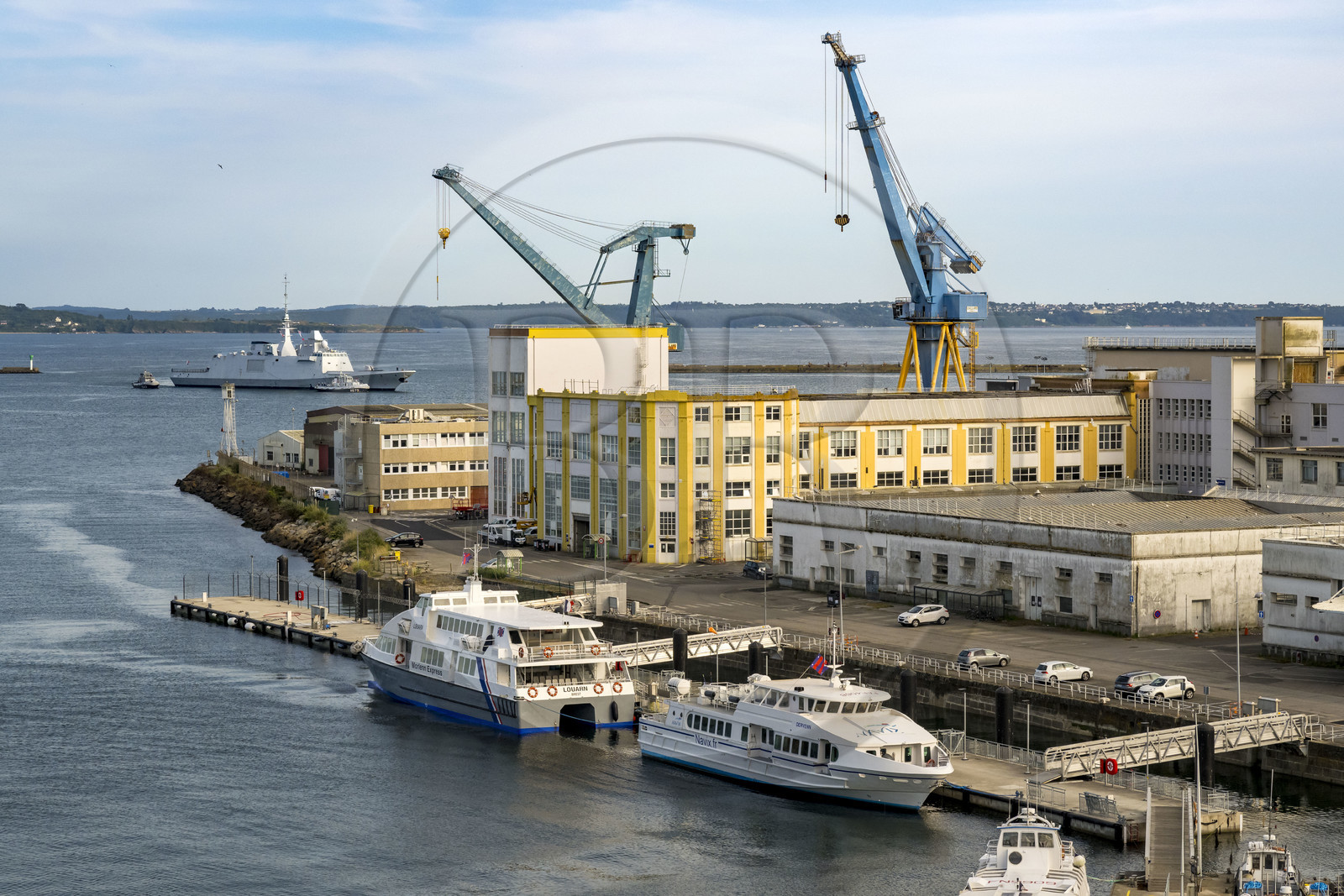 France, Finistère, Brest, the arsenal, the military port is a naval base of the French Navy, Naval Group buildings in Rade-Abri