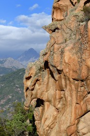 France, Corse du Sud, Golfe de Porto, listed as World Heritage by UNESCO,  the Creeks of Piana (Calanches de Piana), fantastical pink granite rocks formations