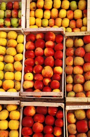 France, Eure (27), Saint-Opportune-la-Mare, cageot de pommes