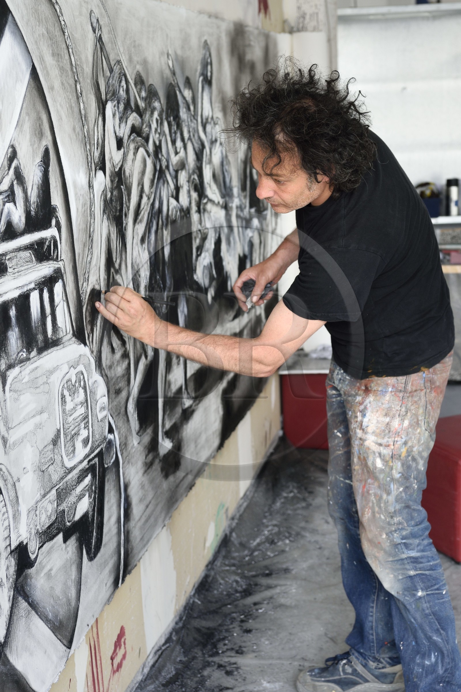France, Val-de-Marne (94), Yvry-sur-Seine, Atelier de Fred Kleinberg, travail pour l'exposition Odyssée