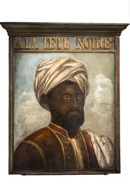 France, Paris, Marais district, Carnavalet Museum, Paris sign room, The Black Head, furniture merchant's sign formerly on rue du Faubourg Saint-Antoine (early 19th century)