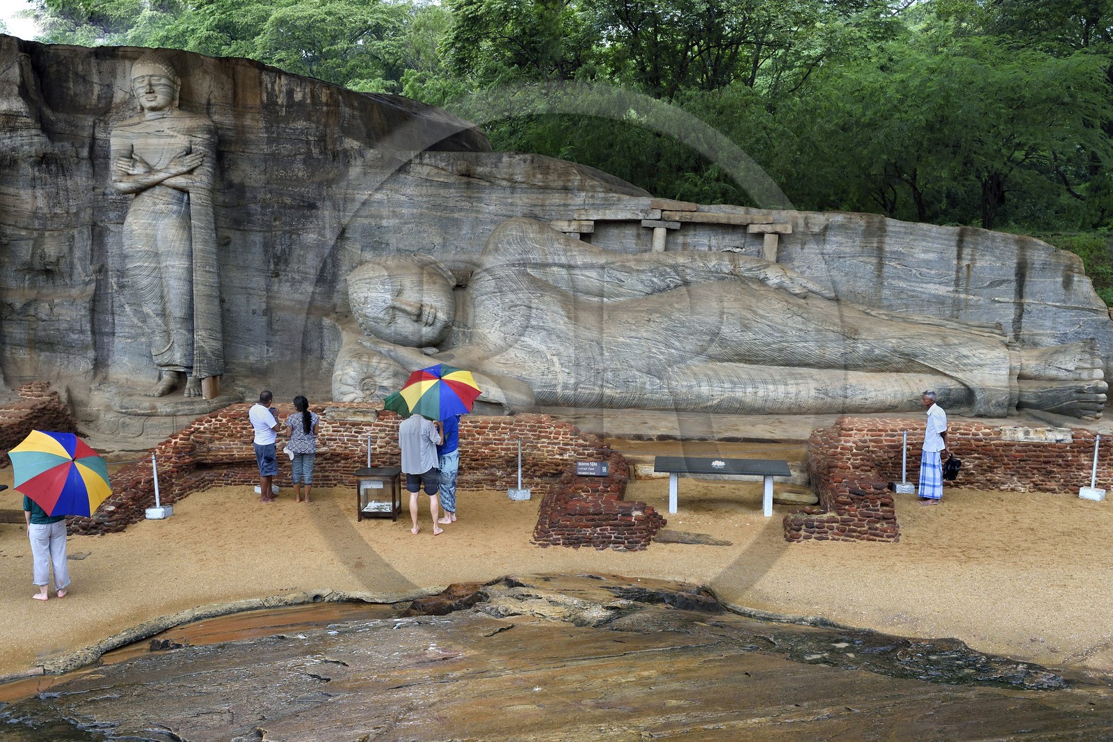 Sri Lanka,  North Central province, Polonnaruwa, the former capital of the country (11th to 13th century) listed as World Heritage by UNESCO, huge buddha cut in rock of Gal Vihara, reclining Buddha