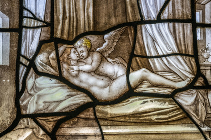 France, Oise, Chantilly, the castle of Chantilly, the Condé museum, the stained glass windows of the gallery of Psyche, at night Psyche becomes the wife of the unknown husband who disappears before daybreak