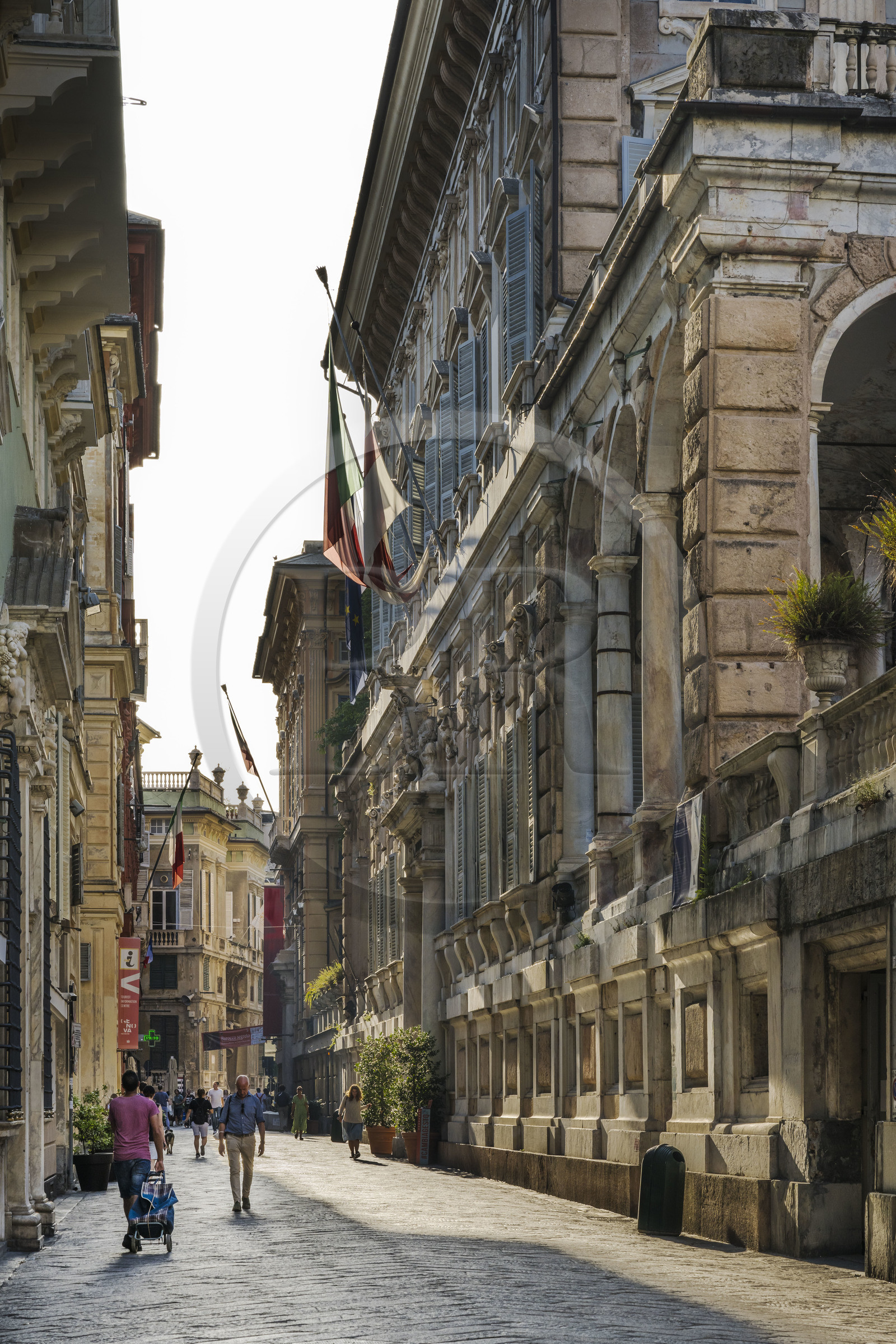 Italie, Ligurie, Gênes, palais des Rolli classés Patrimoine Mondial de l'UNESCO dans la Strada Nuova aujourd’hui via Garibaldi, le Palazzo Bianco à droite
