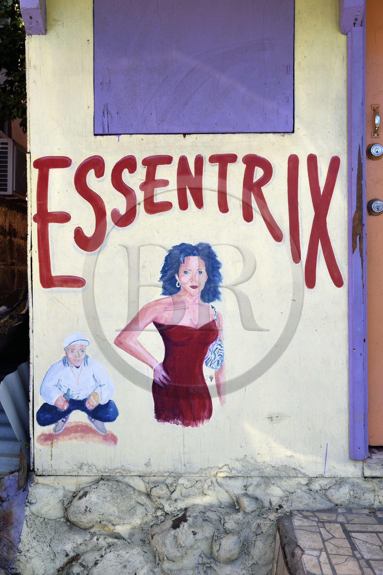 Caraïbes, Ile de la Dominique, la capitale Roseau, peinture murale sur la façade d'un magasin