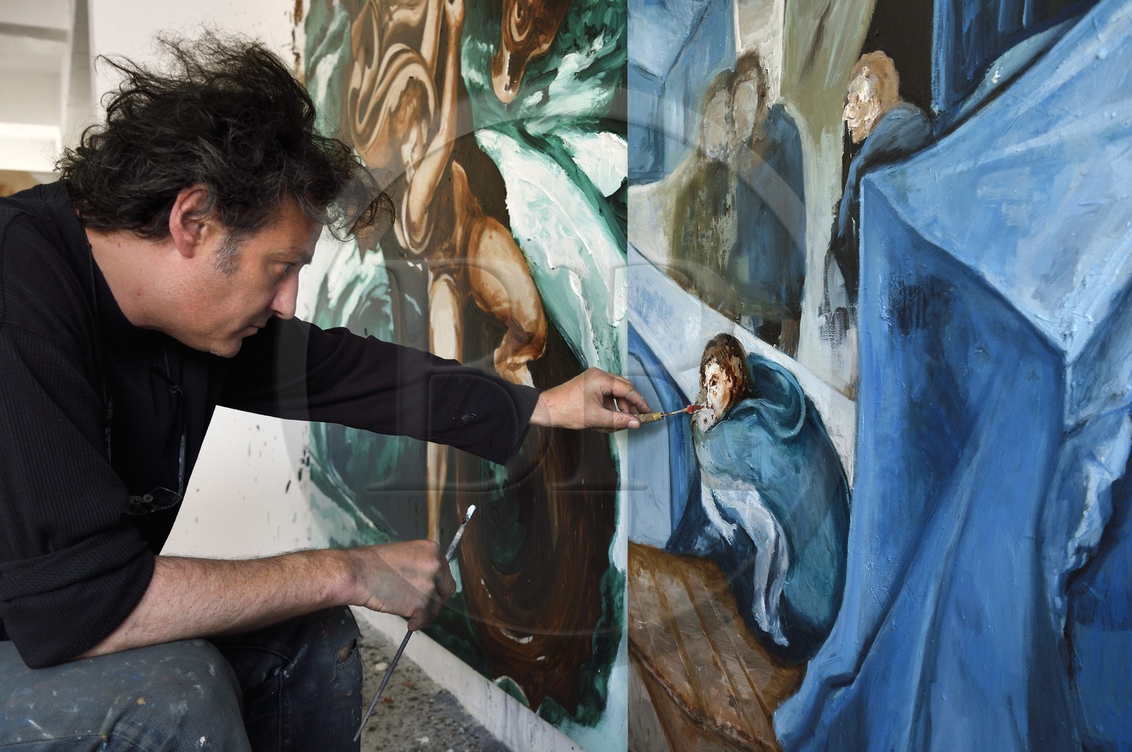 France, Val-de-Marne (94), Yvry-sur-Seine, Atelier de Fred Kleinberg, travail pour l'exposition Odyssée