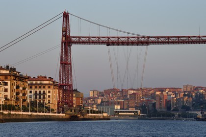 Spain, Basque Country, Biscay Province, Bilbao, Vizcaya bridge (Puente de Vizcaya or Puente Colgante) on the river Nervion, connecting the two cities of Portugalete and Getxo, still in service, this transporter bridge built from 1888 to 1893 is the first built and also the largest in the world, listed as World Heritage by UNESCO