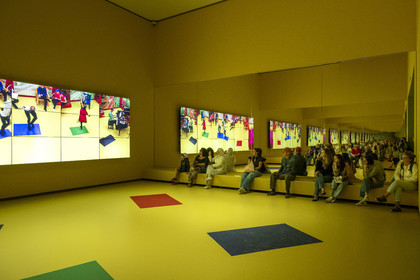 France, Paris, Bois de Boulogne, the Louis Vuitton Foundation by architect Frank Gehry, David Hockney exhibition 25, video work A Bigger Space for Dancing (2012)