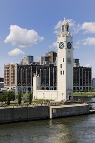 Canada, Quebec Province, Montreal, Vieux Montreal (Old Montreal District), Vieux-Port (old harbour), tour de l'Horloge (Clock tower) and Molson brasserie