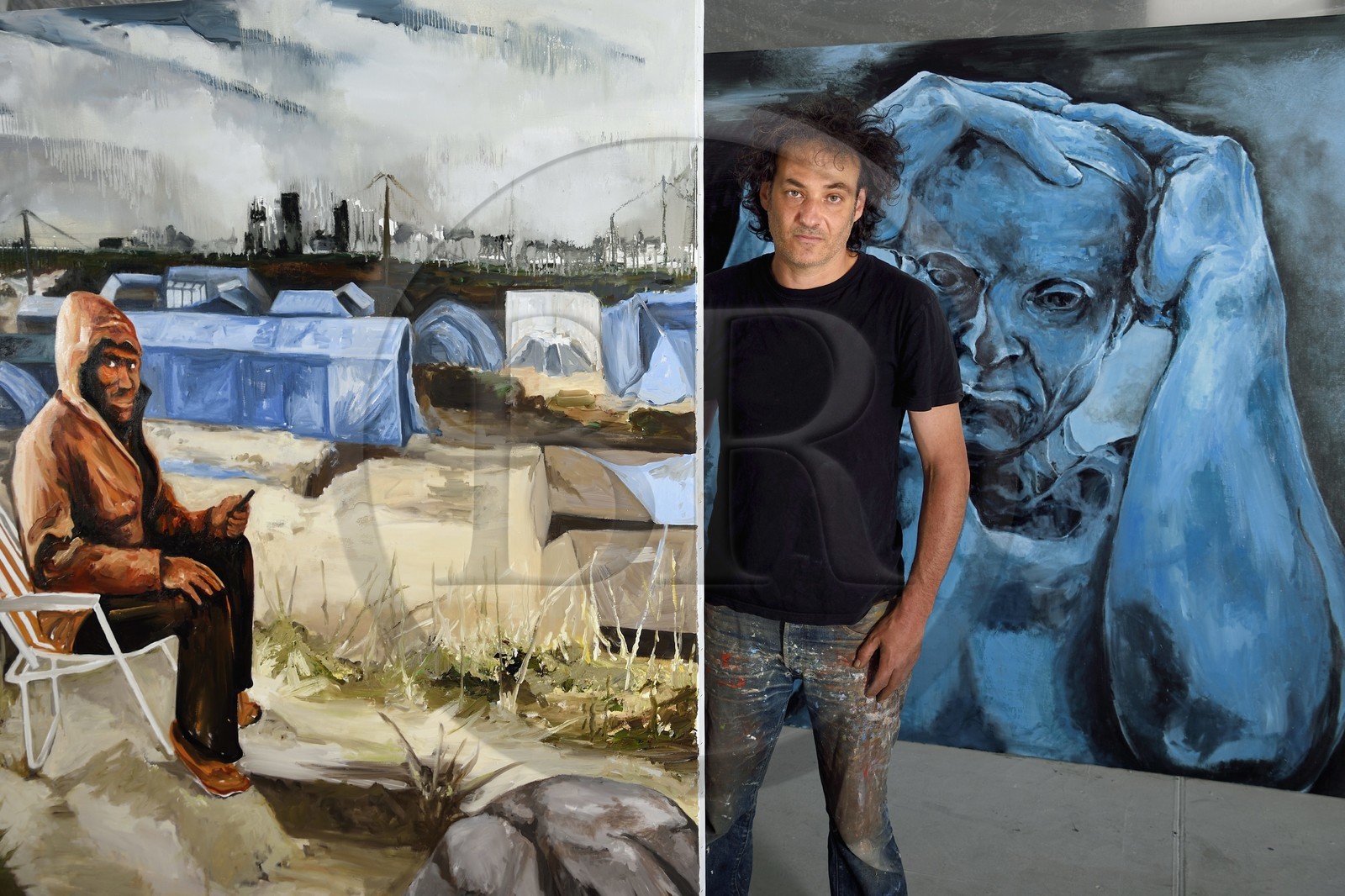 France, Val-de-Marne (94), Yvry-sur-Seine, Atelier de Fred Kleinberg, travail pour l'exposition Odyssée