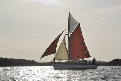 France, Manche, Iles Chausey, the Courrier des Iles boat painted by painter Marin Marie, an Official Painter of the French Navy