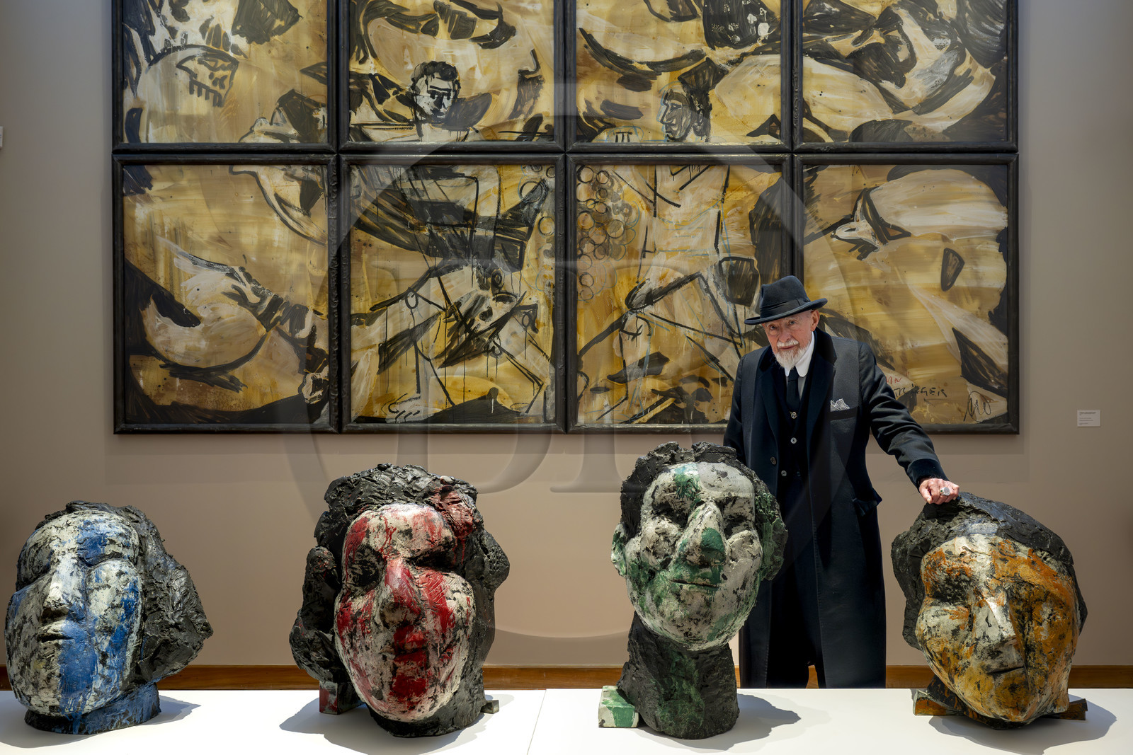 France, Paris (75), Musée Maillol, le peintre et sculpteur allemand Markus Lüpertz lors de son exposition en dialogue avec l'oeuvre d'Aristide Maillol,  bronzes peints et technique mixte sur papier