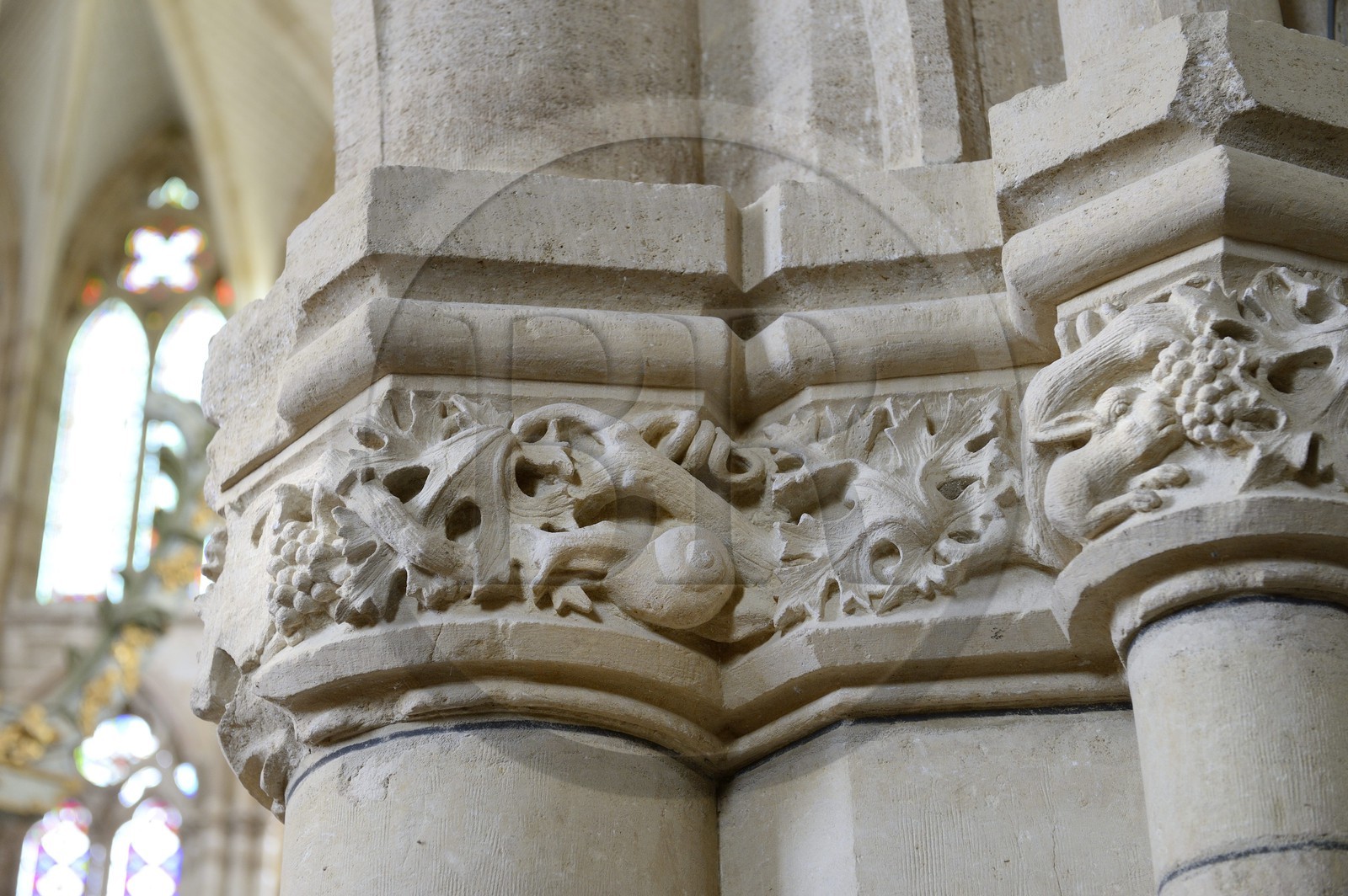 France, Marne, village of Saint-Amand-sur-Fion, Saint-Amand church, frieze depicting the life of the village, here the vineyard and its predators