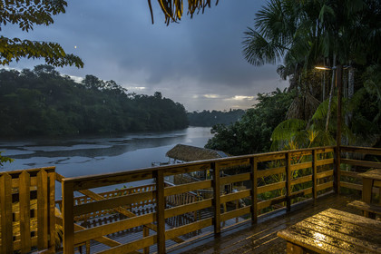 France, French Guiana, Kourou, the carbet (shelter) at Camp Maripas on the banks of the Kourou river