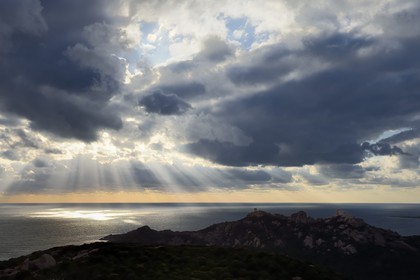 France, Corse-du-Sud (2A), le site naturel de Cala de Roccapina, la tour génoise et le rocher du Lion