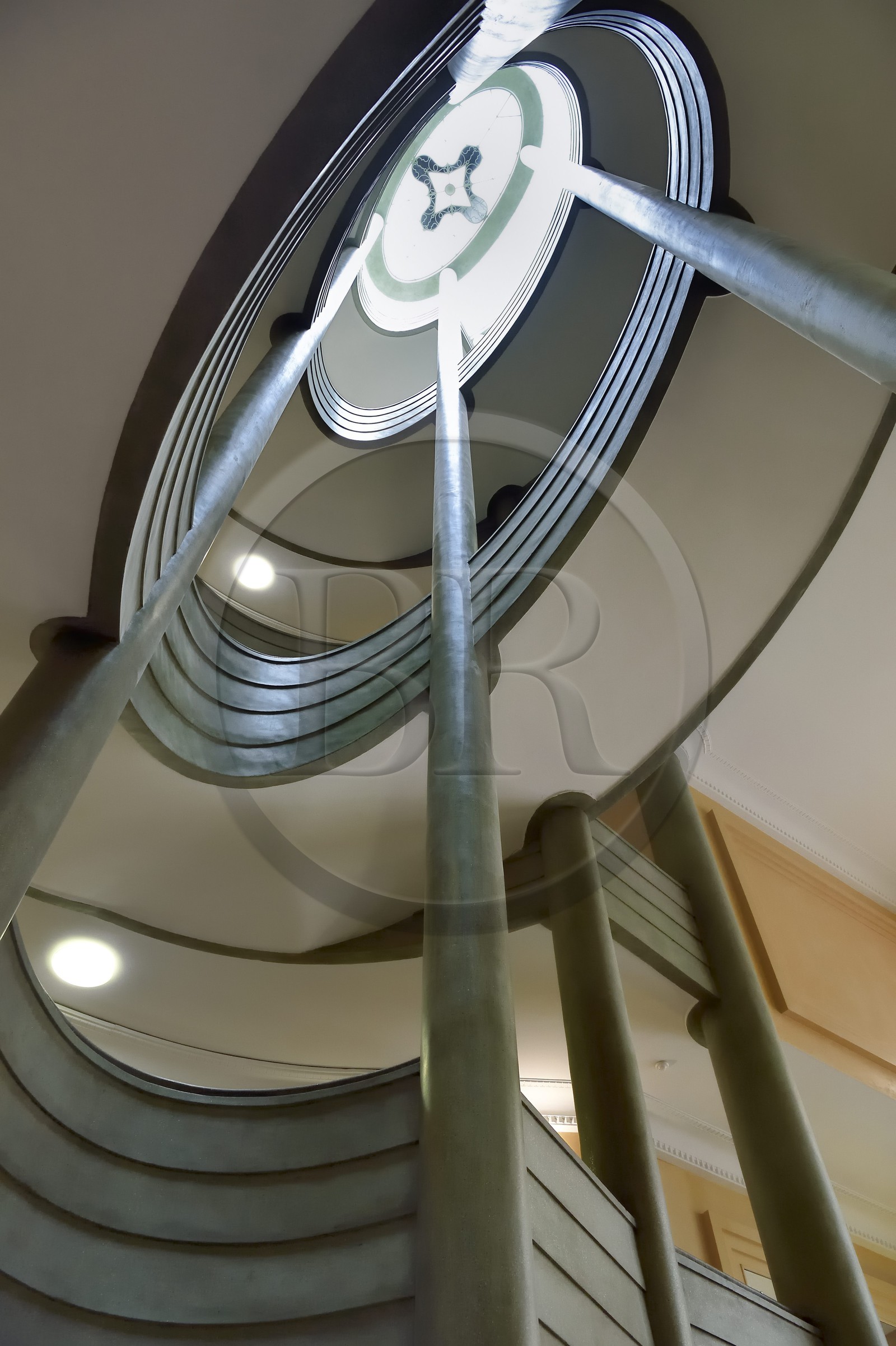 France, Alpes-Maritimes, Nice, Baumettes district, the Gloria Mansions Art deco building, monumental spiral staircase topped by a large glass roof