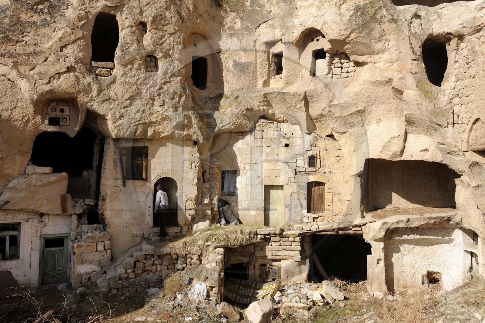 Turquie, Anatolie Centrale, province de Nevsehir, Cappadoce classée Patrimoine Mondial de l'UNESCO, Ürgüp, anciennes maisons troglodytiques