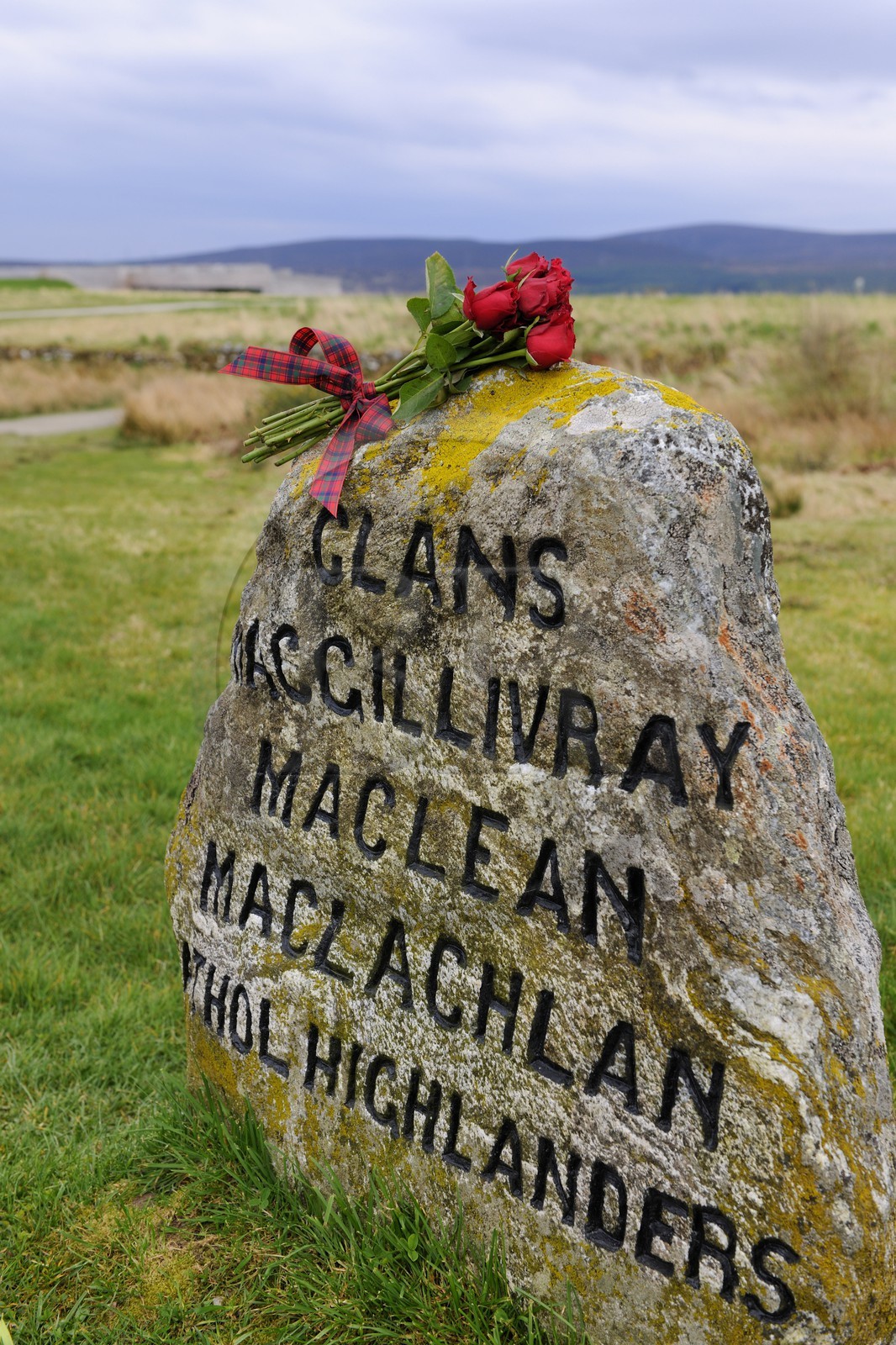 Royaume-Uni, Ecosse, région des Highlands, Inverness, champ de bataille de Culloden, pierre tombale de highlanders tombés pendant la bataille