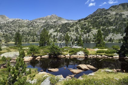 France, Hautes-Pyrénées (65), Saint-Lary-Soulan et Vielle-Aure, Réserve naturelle nationale du Néouvielle, randonnée des lacs du Neouvielle, lac d'Aumar